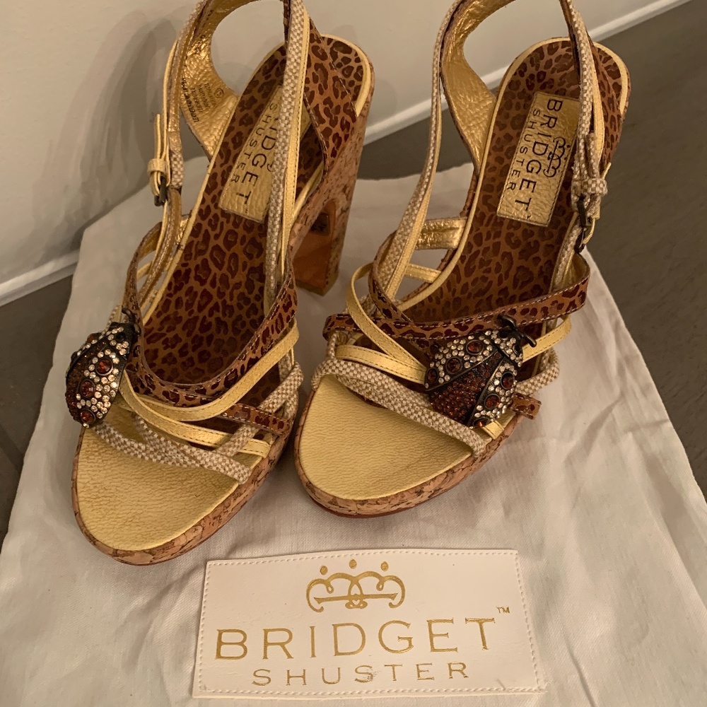 Bridget Shuster Leather Sandalswith Ladybug Bling Size 8